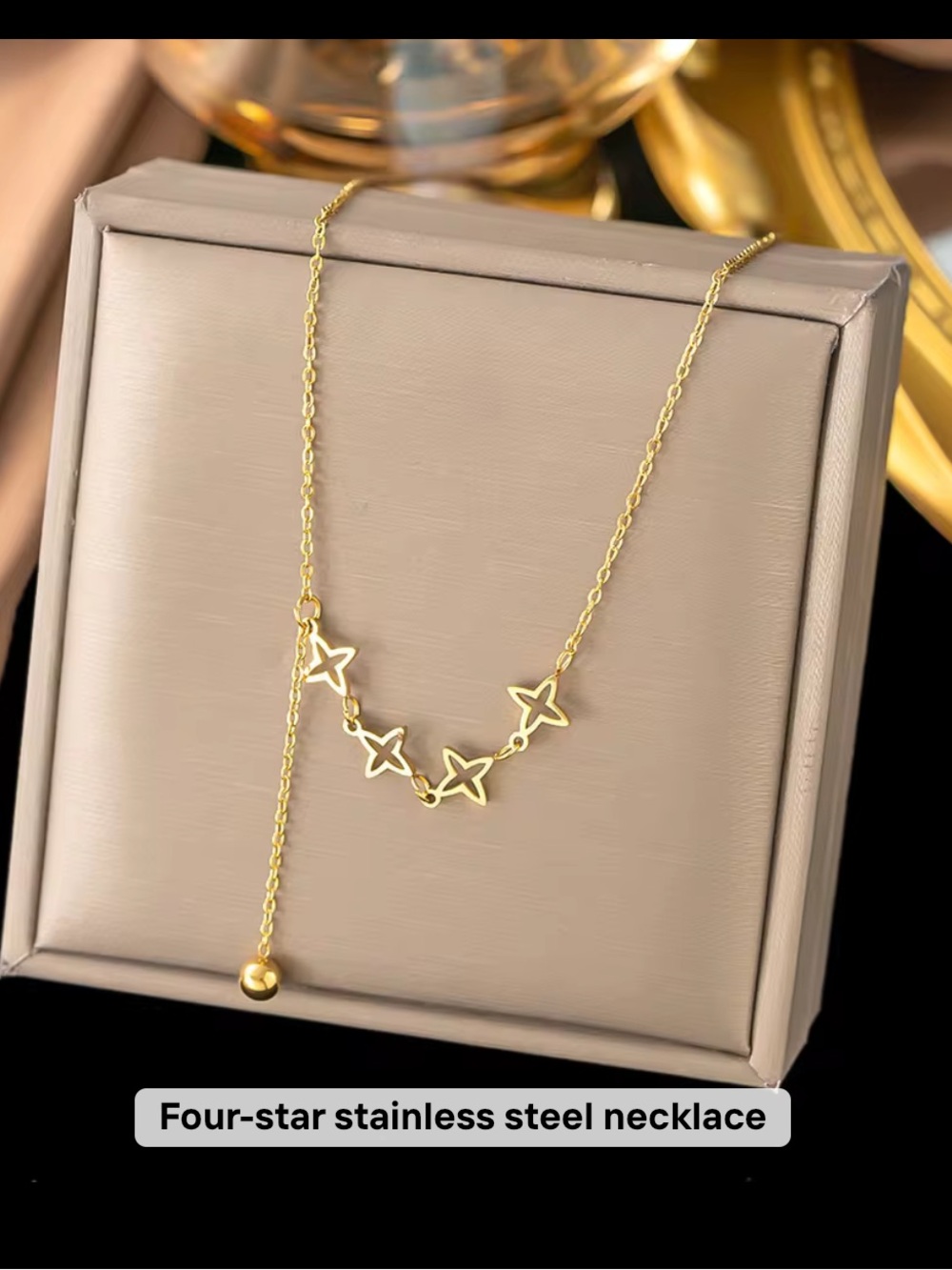 Gold Four-Star Stainless Steel Necklace - Elegant Women’s Pendant
